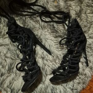 Liliana Elegant Black Lace-Up Heels